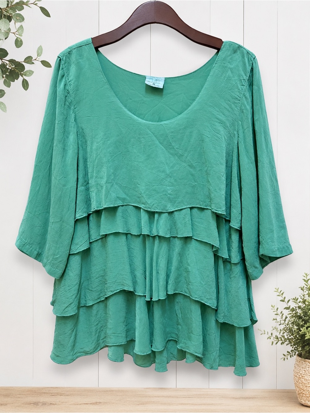 Vintage Click Color Me Cotton Seafoam Tiered Rayon Tunic Top Made USA M